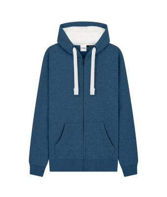 Peach Finish Full Zip Hood with Phone Pocket & Thumb Holes - Navy Melange / XS