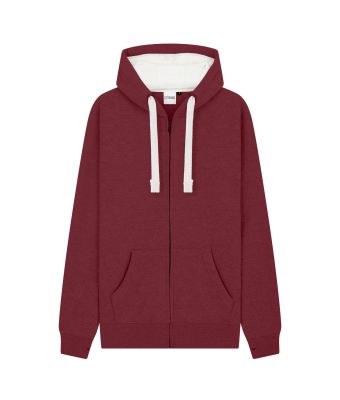 Peach Finish Full Zip Hood with Phone Pocket & Thumb Holes - Wine Melange / XS